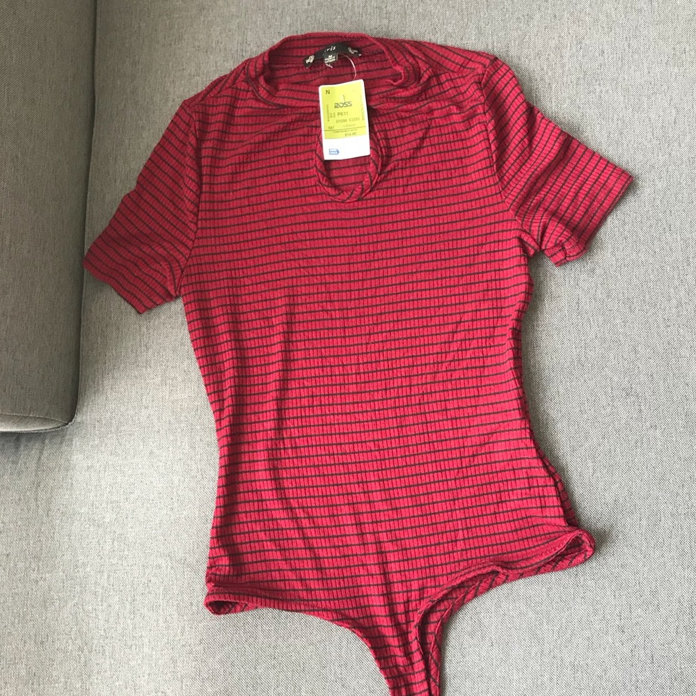 Red Striped Keyhole Bodysuit